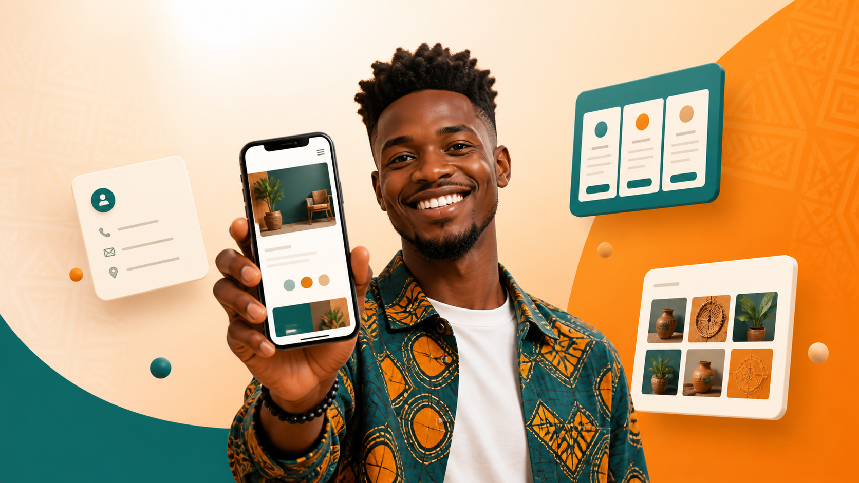 Entrepreneur présentant son site vitrine Chapechape sur son téléphone